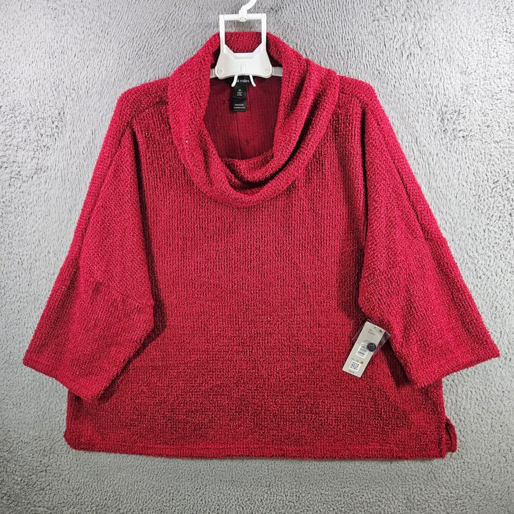 Ali Miles Womens 3X Red Cowl Neck Textured Knit Button Back Sweater New
